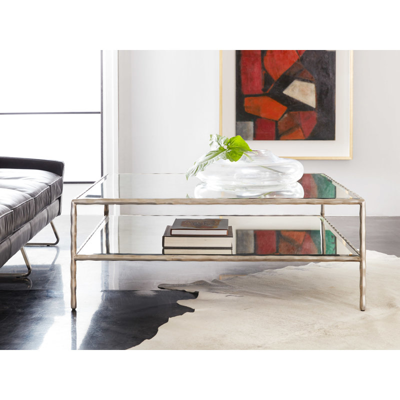 Organic Glass Cocktail Table, 18" H x 48" L x 48" W, Clear, Antique Aluminum