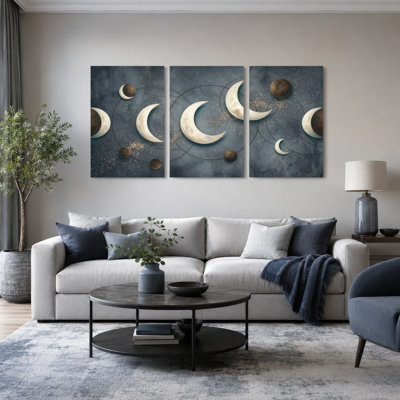 Moon Phases Art sur toile tendue, ensemble de 3 reproductions de peintures à l'huile pour salon