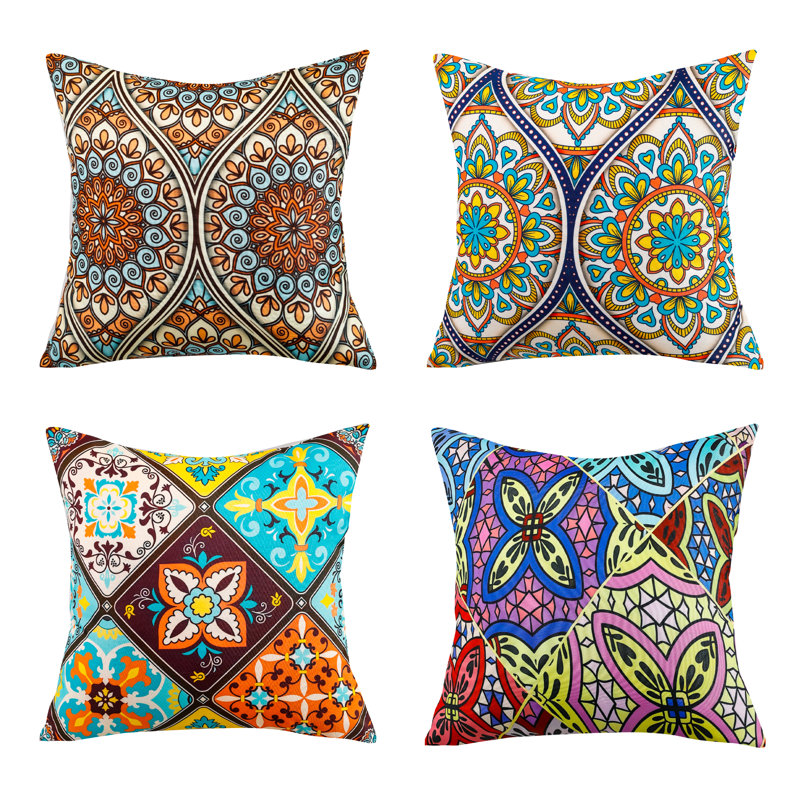Indoor / Outdoor Floral Print Red Square Throw Pillow Cover