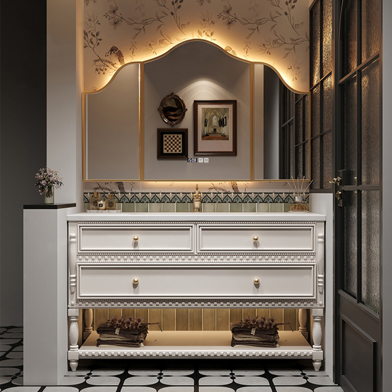 Smart bathroom cabinet retro American style, White, 31.89" H x 47.24" W x 21.65" D