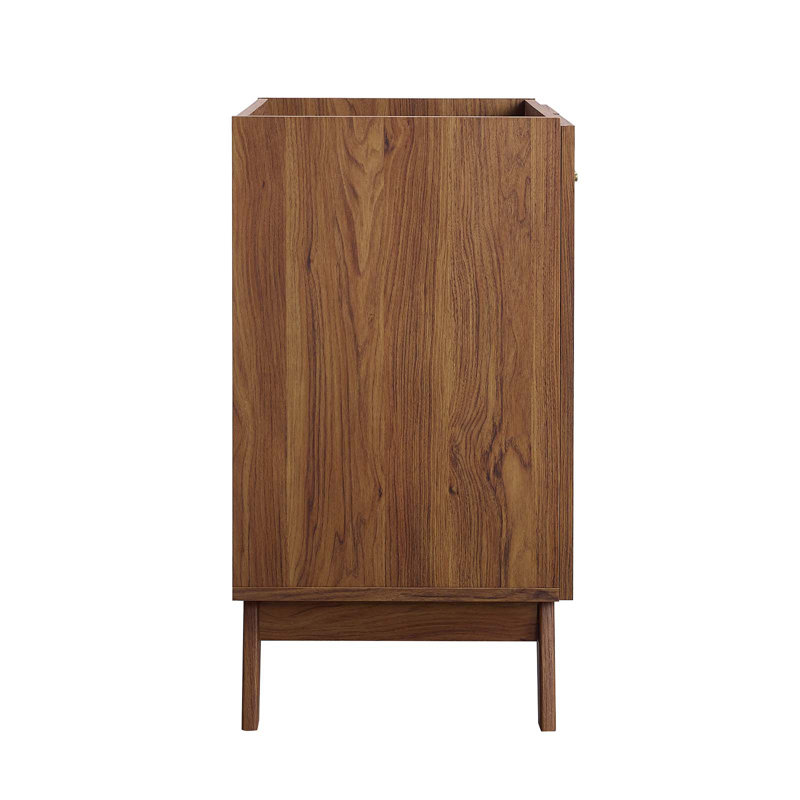 Walnut Freestanding Bathroom Vanity Cabinet with Rattan Weave Doors