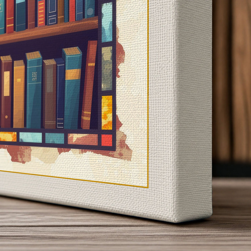 Bookshelf in Colour Modern - Wrapped Canvas, 36x24 - 91.4 x 61.0 cm, Cream Border