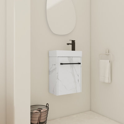 Meuble-lavabo flottant mural avec lavabo en céramique