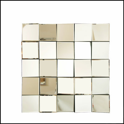 24'' Plash Mirror With 3D Square Splicing Design, Artistic PU Material, Ideal For Modern Home Decor And Various Rooms