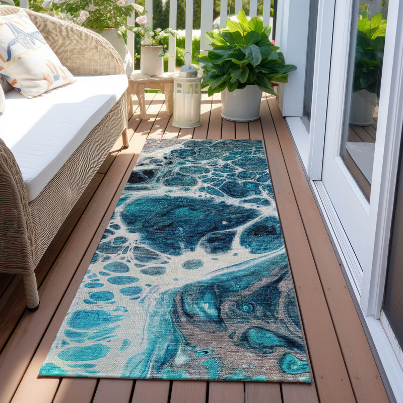Washable Abstract Indoor / Outdoor Rug, Runner 2'3" x 7'6"