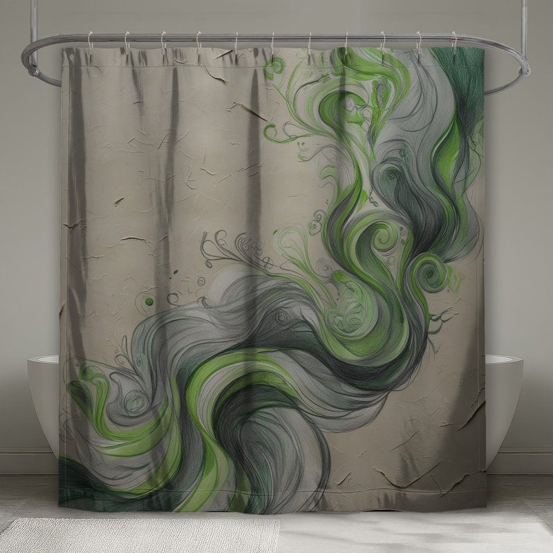 Rideaux de douche tourbillonnants vert-gris très longs, L 70 po x H 93 po