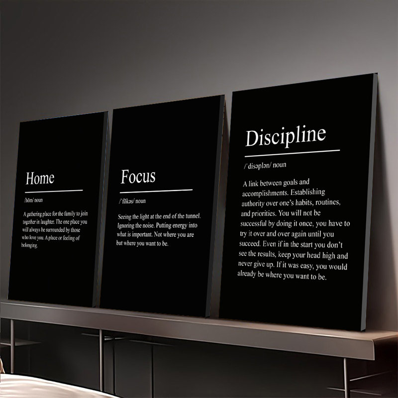 Ensemble de 3 affiches murales encadrées, style minimaliste, avec citations inspirantes et citations motivantes en noir et blanc, idéal pour le salon, la chambre ou le bureau.