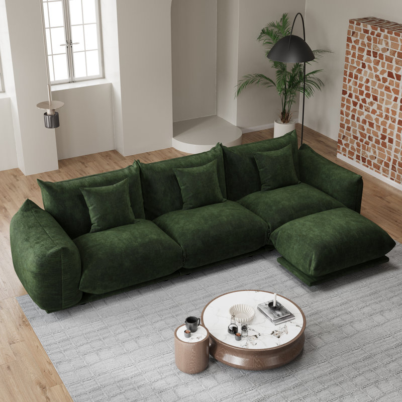 Canapé modulaire en chenille 4 pièces avec repose-pieds, canapé-lit modulaire réversible en tissu doux pour le salon, la chambre à coucher et le bureau