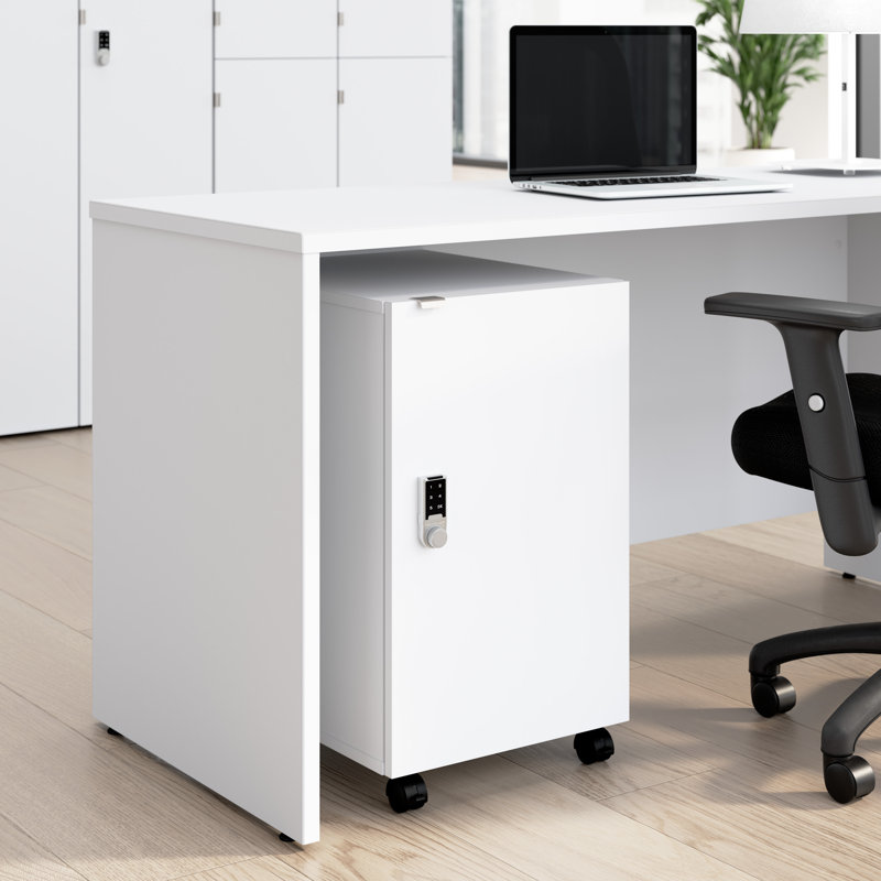 Bush Business Furniture Assure Mobile File Cabinet With Drawer, Door, And Keypad Lock, White