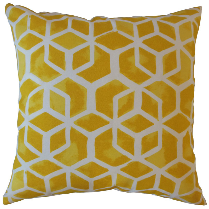 Coussin Zareh, 26 po x 26 po, Coussin décoratif, Jaune