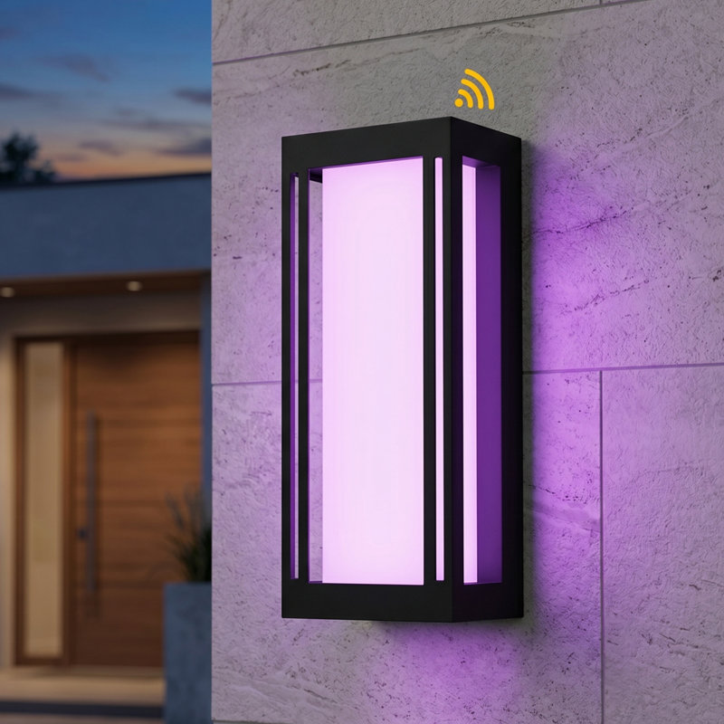 Applique murale d'extérieur en aluminium à contrôle variable 14,5 po H LED RVB avec crépuscule à l'aube et abat-jour en acrylique blanc laiteux