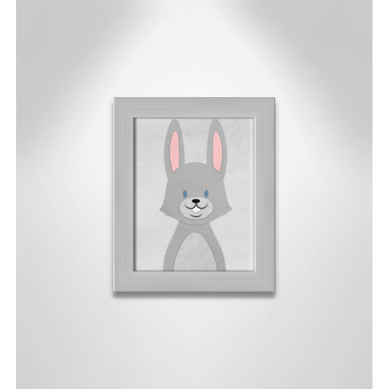 Art de lapin joyeux, H 10 po x l 8 po x P 0,6 po, Encadré plat argent