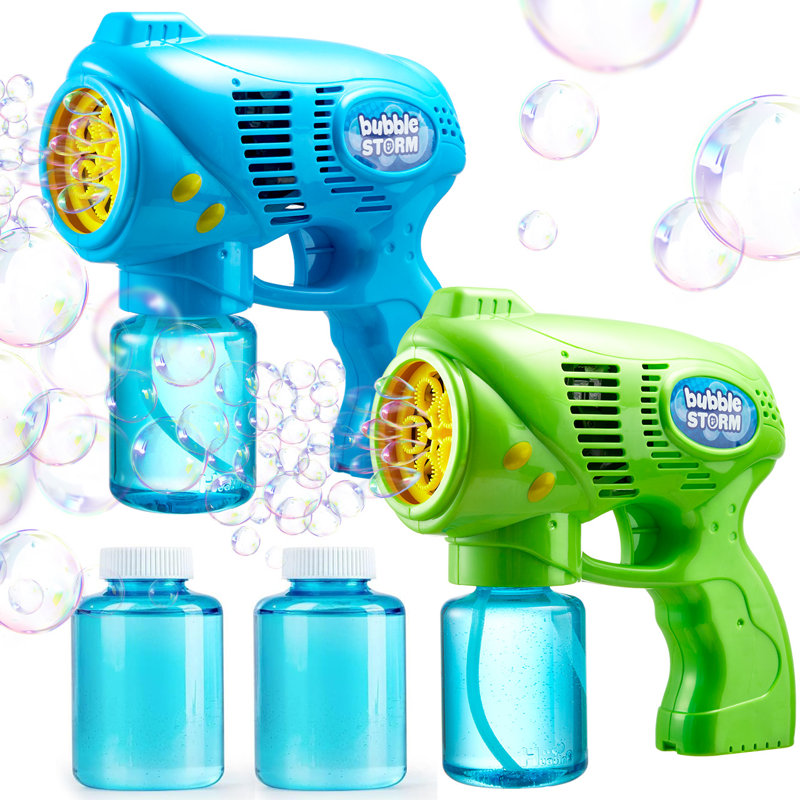 2 Kids Bubble Gun with 2 Bottles Refill Solution