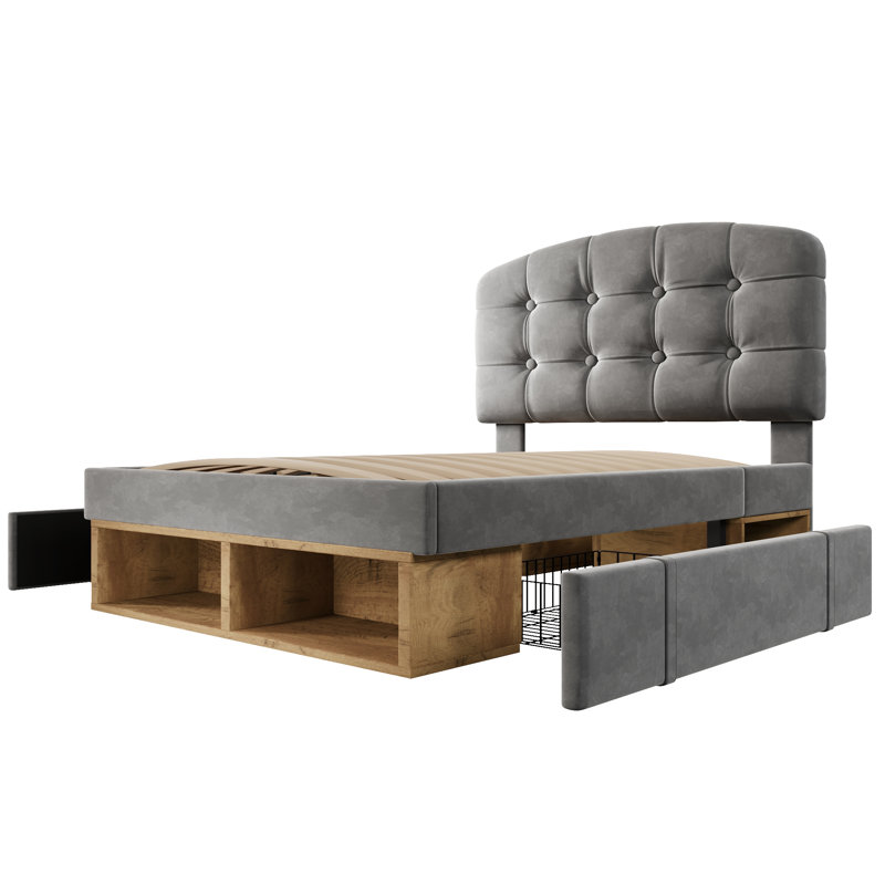 Upholstered Storage Bed, Single (3'), Grey