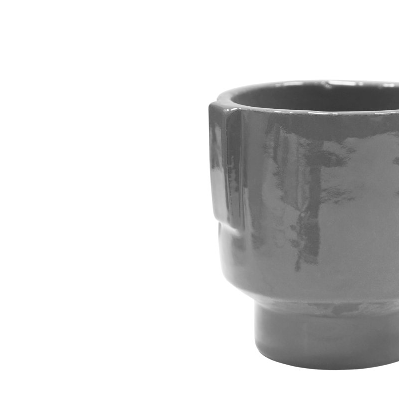 Aries Glazed Handle Planter, Charcoal
