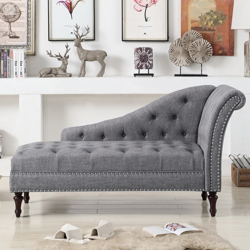 Chaise longue élégante de qualité décontractée, Orienté à droite, Gris foncé, Brun-roux