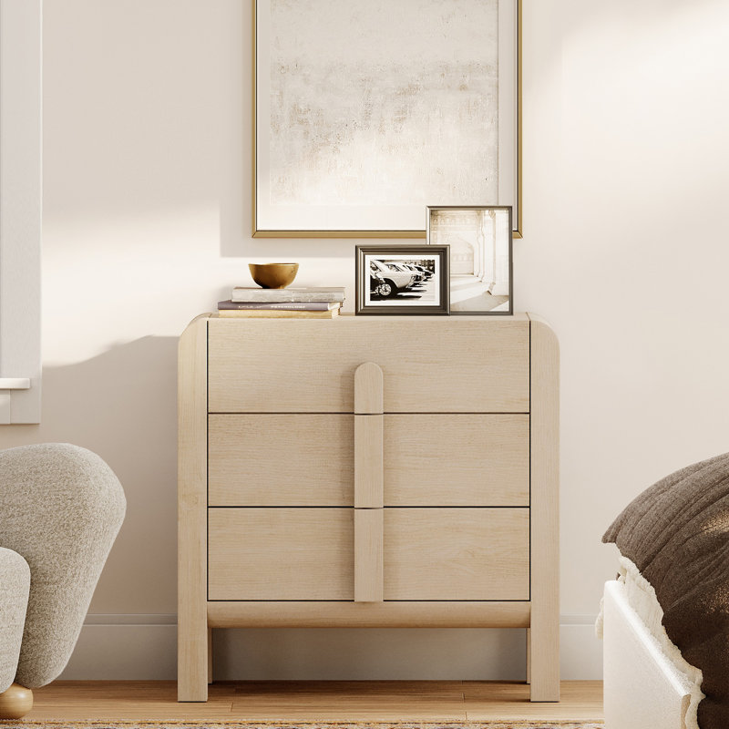 Modern Wood 3-Drawer Dresser with Curved Profile Design, Mid Century Dresser Organizer Storage for Bedroom,Living room, Entryway