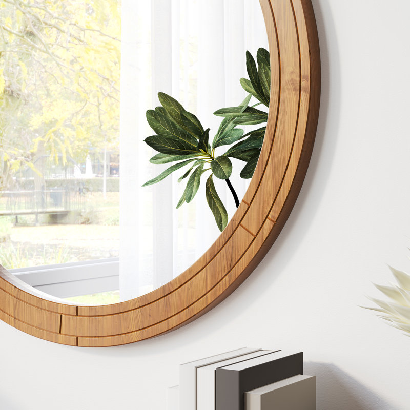 30X30" Modern Wood Round Flat Mirror