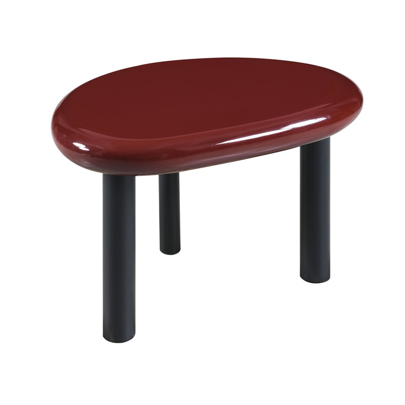 Table basse moderne rouge ovale ultrabrillante avec pieds noirs