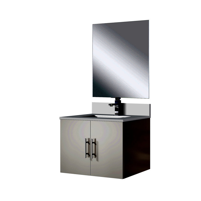 Meuble-lavabo simple 24 po X P 22 po P, comptoir en quartz, 18 po Ensemble miroir et robinet, Blanc lustré, Blanc lustré