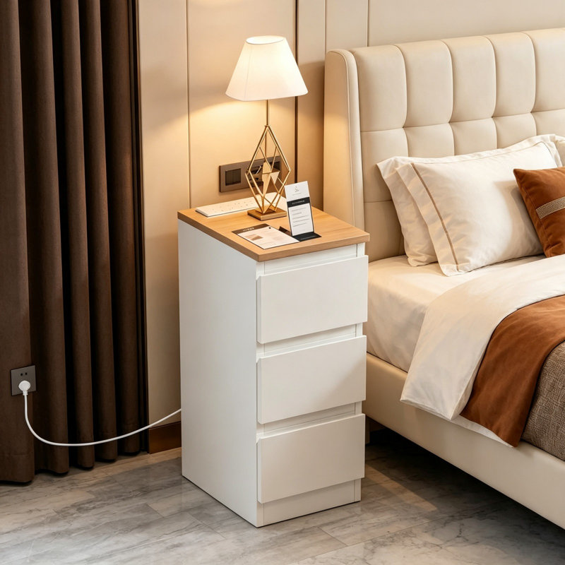 25cm W Engineered Wood Bedside Table