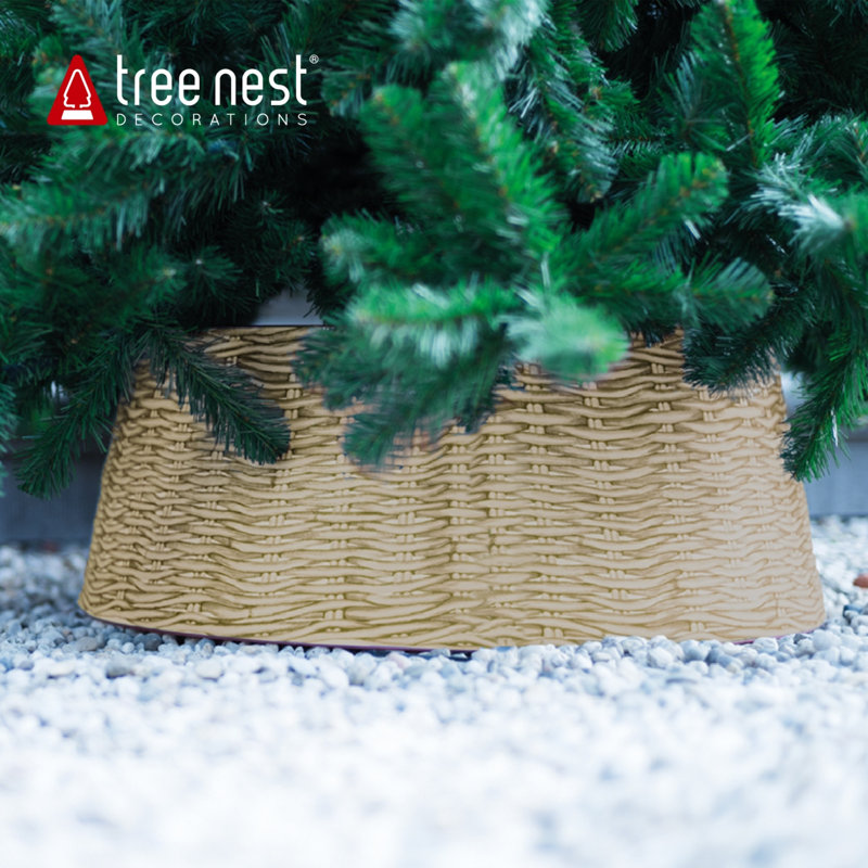 Large Gray Woven Rattan Christmas Tree Collar