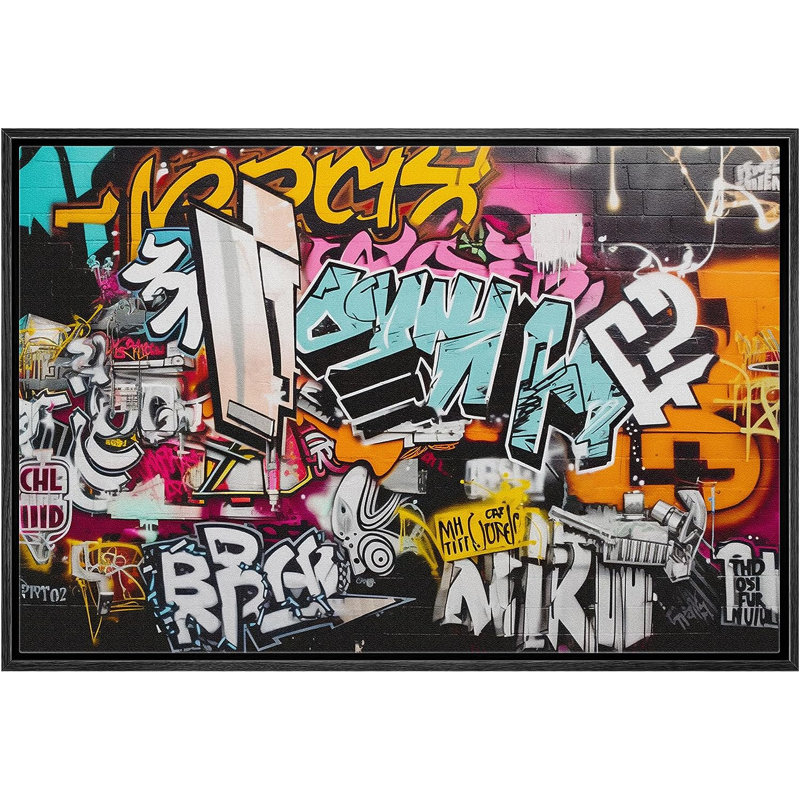 Caricature de noms d'anime sur toile, impression, H 16 po x l 24 po x P 1,5 po, Cadre flottant noir