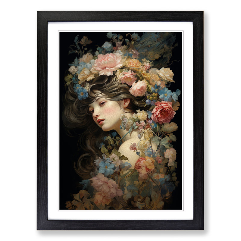 Floral Art Victorian Art - Framed Print, 34cm H x 25cm W, Black Framed