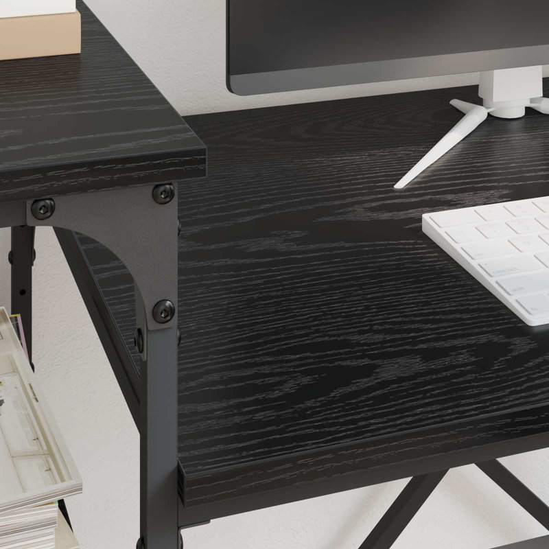 Metal Base Computer Desk, Black Oak, 90cm. H x 135cm. W x 50cm. D