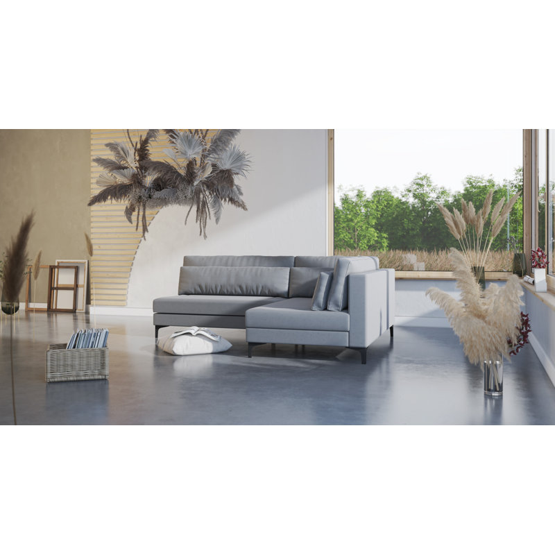 Atsuo Modern Corner Sofa with Metal Black Legs and Loose Cushions, Right Hand Facing