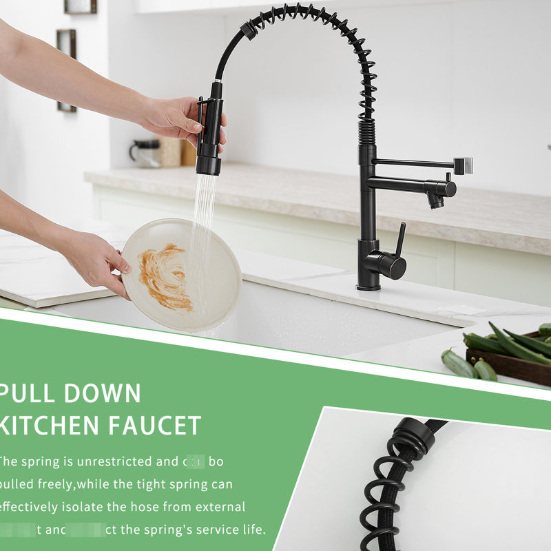 Commercial Kitchen Faucet With Pull Down In Oil-Rubbed Bronze, Single Handle, 360 Degree Rotation, Ceramic Filler, Modern Bronze Faucet, Handle Lever, Turning, Fixture