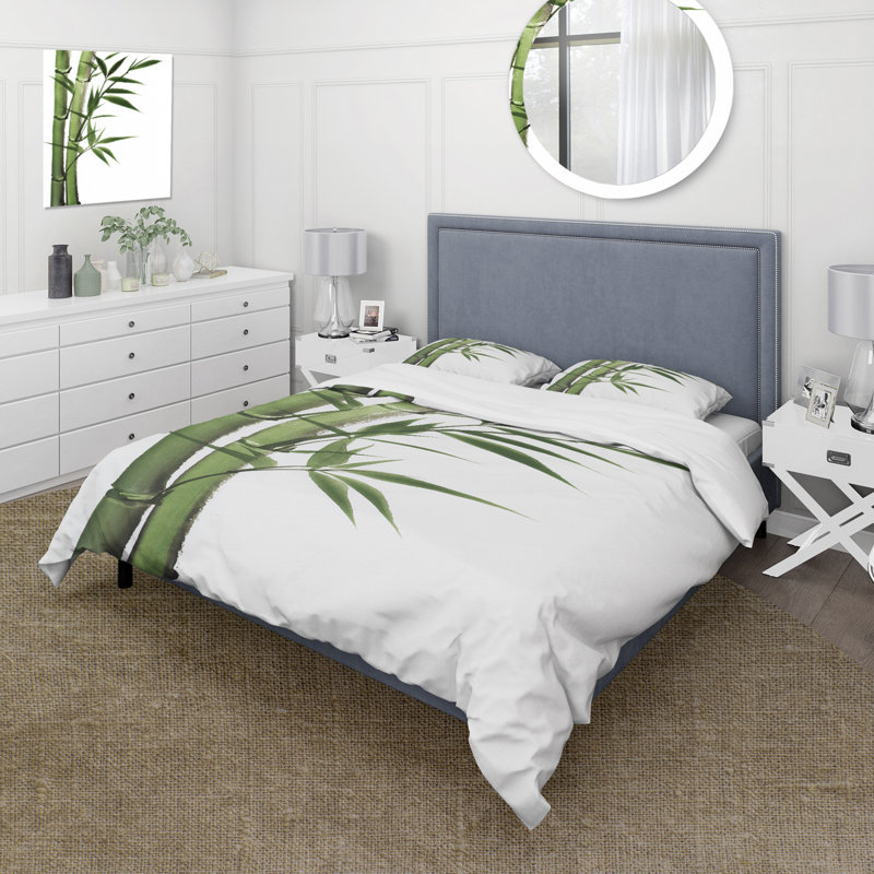 Détail de bambou vert foncé I - ensemble de housse de couette traditionnel - microfibre de polyester