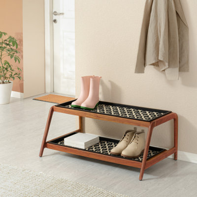 Support à bottes en bois massif de qualité supérieure avec tapis en fibre de coco naturelle - Rangement pour chaussures