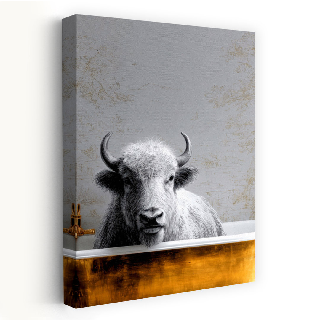 Whimsical Bison Bath Contemporary Wall Art Print