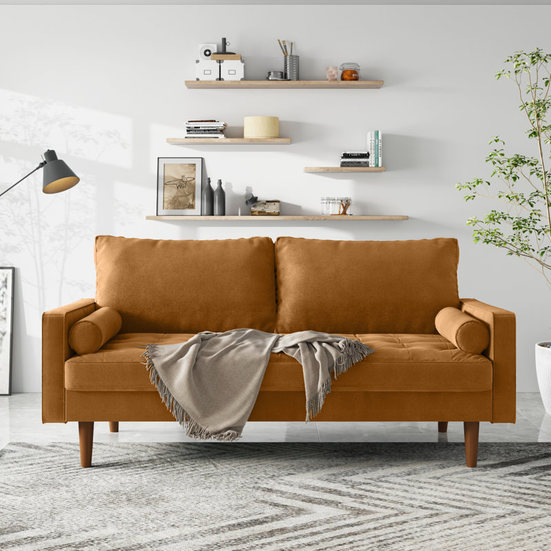 Mauck Modern Sofa,70 Inch Velvet Couch for Living Room,Spring Cushions,Solid Wood Frame,Easy Assembly for Small Spaces