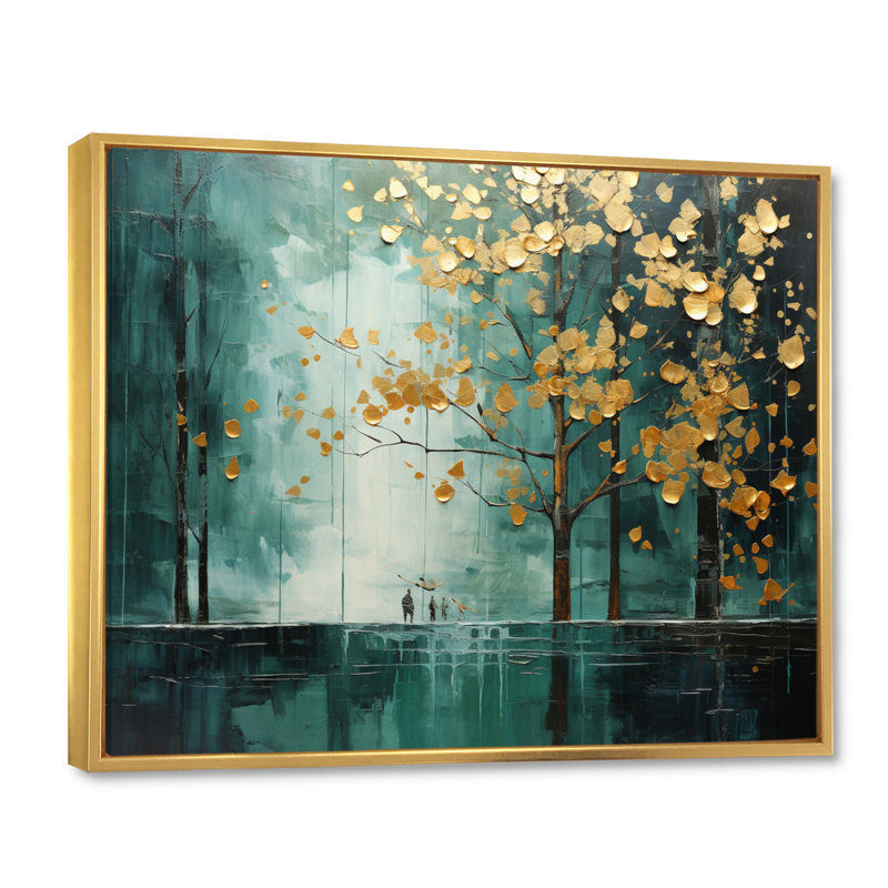 Auvent émeraude Bold Forest I - impression, Cadre flottant doré, H 30 po x l 40 po x P 1,5 po
