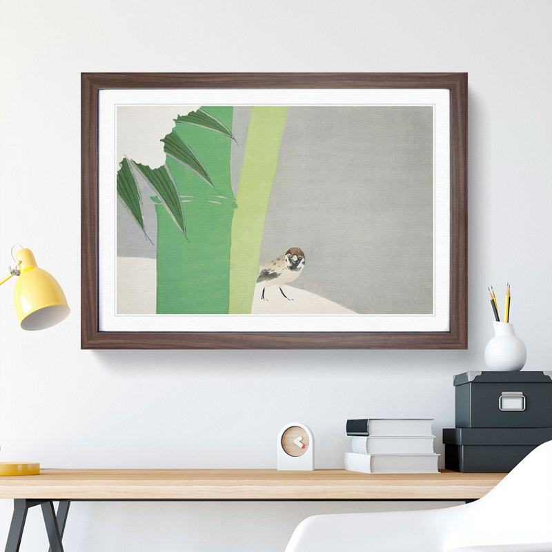 Sparrow by Kamisaka Sekka - Picture Frame Painting, Walnut, 36cm H x 48cm W x 2cm D