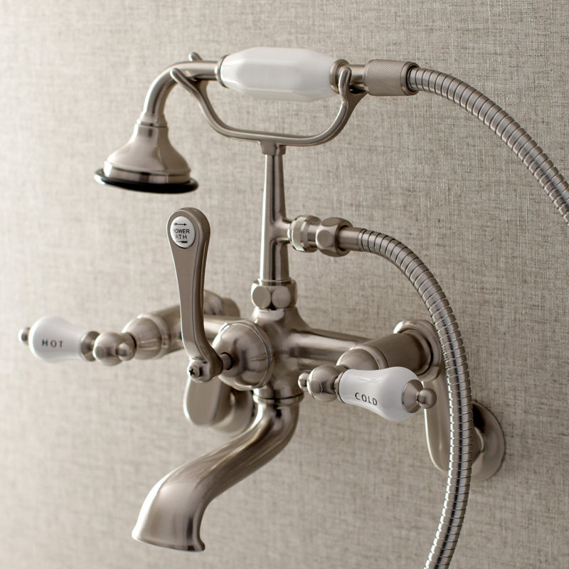 Triple Handle Wall Mounted Clawfoot Tub Faucet, Brushed Nickel