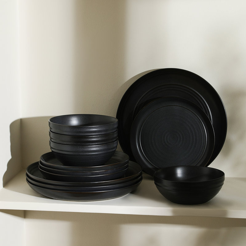 Stone Lain Elio 12-Piece Dinnerware Set Stoneware, Black