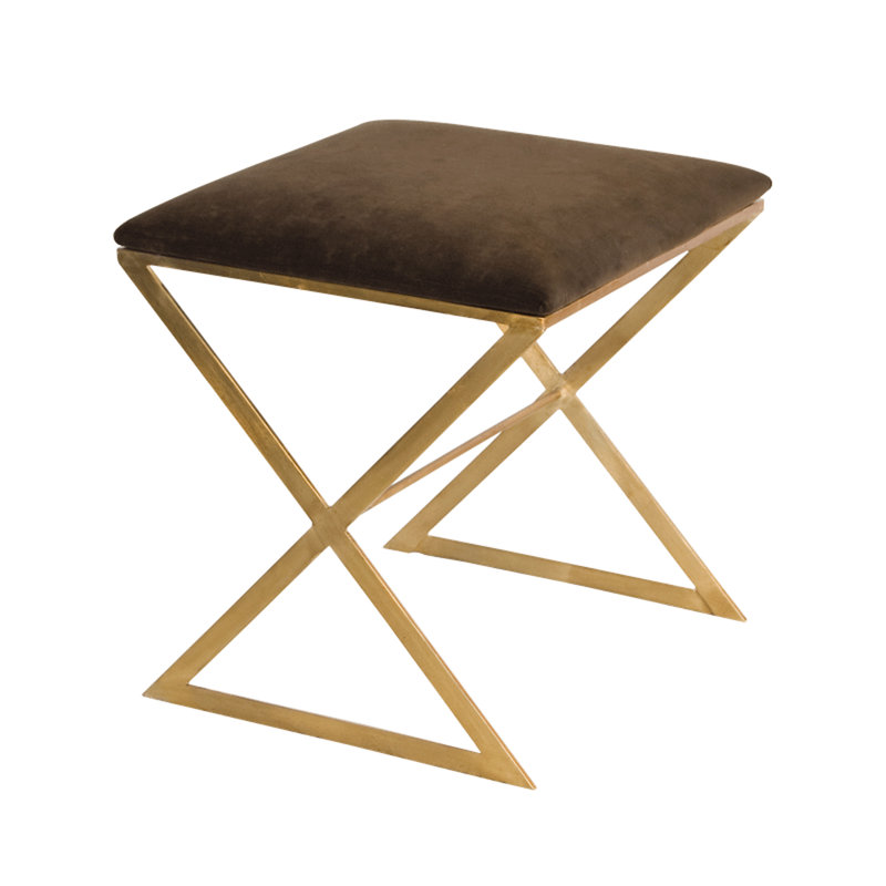 Upholstered Vanity Stool, Brown, Gold