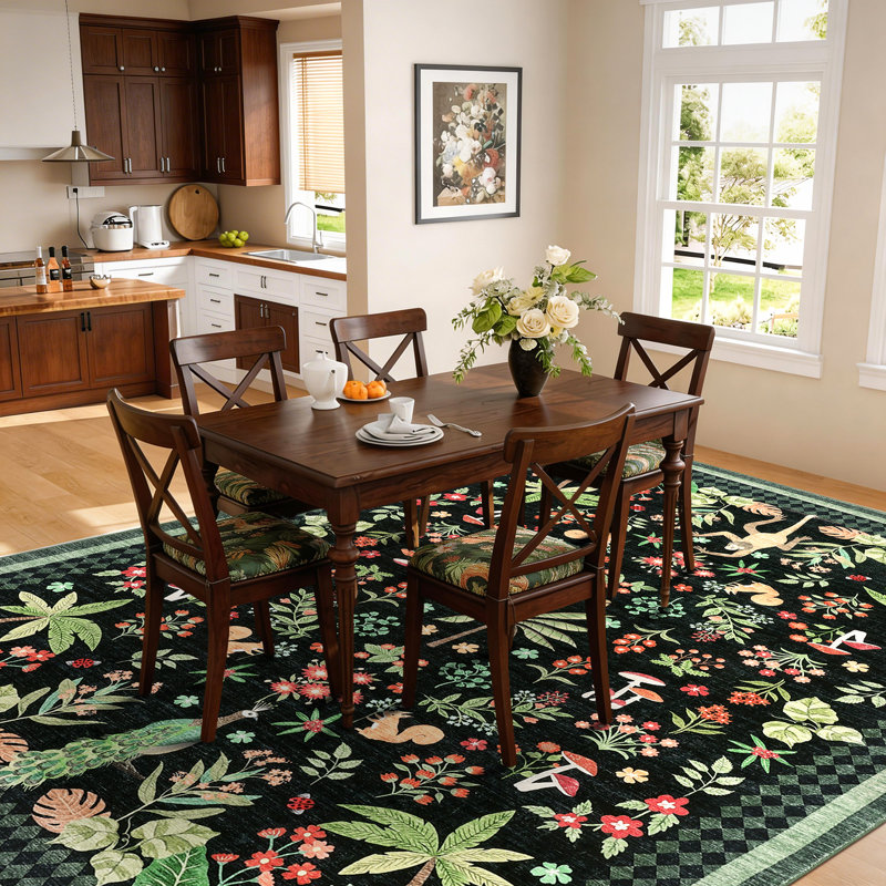 Area Rugs Jungle Animal Rug Washable Area Rugs for Living RoomNon Slip Bedroom Rugs for Dining Room Nursery Playroom, Black