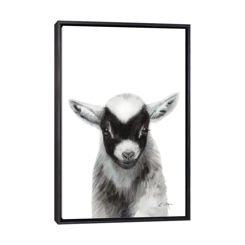 Chèvre noire - reproduction d'art, Pas de tapis, Toile avec cadre noir patiné, H 26 po x l 18 po x 1,5 po