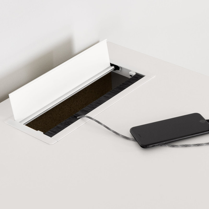 White Scandinavian Computer Desk with Power Outlet and USB Ports