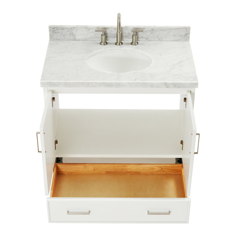 Meuble-lavabo simple avec plateau Abshire 37, Blanc, Marbre de Carrare italien