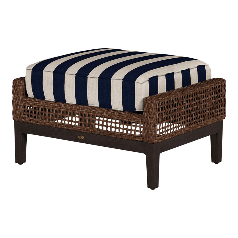 Repose-pieds d'extérieur tissé en osier Peninsule, Welt + bourre standard, Cabana à rayures bleu marine Sunbrella®