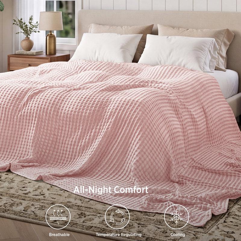 Bedsure 279gsm Cotton & Rayon from Bamboo Waffle Blanket GentleSoft™️, King, Strawberry Cream