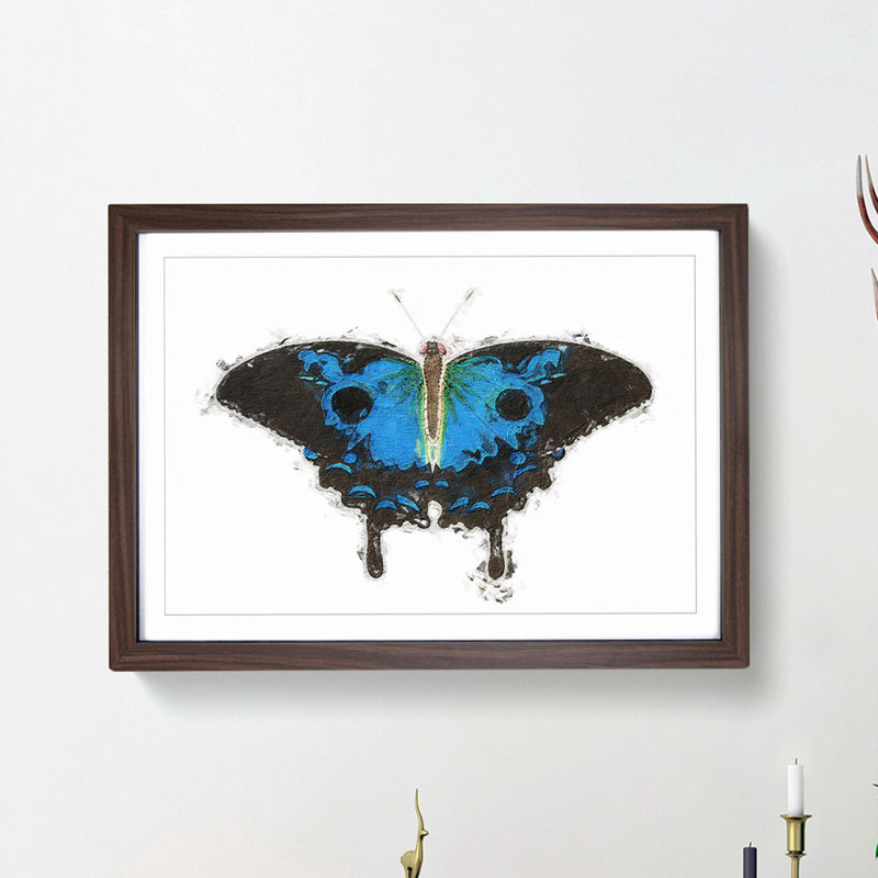 Ulysses Butterfly by George Shaw - Picture Frame Painting Print on MDF, 48cm H x 65cm W x 2cm D, Walnut Framed