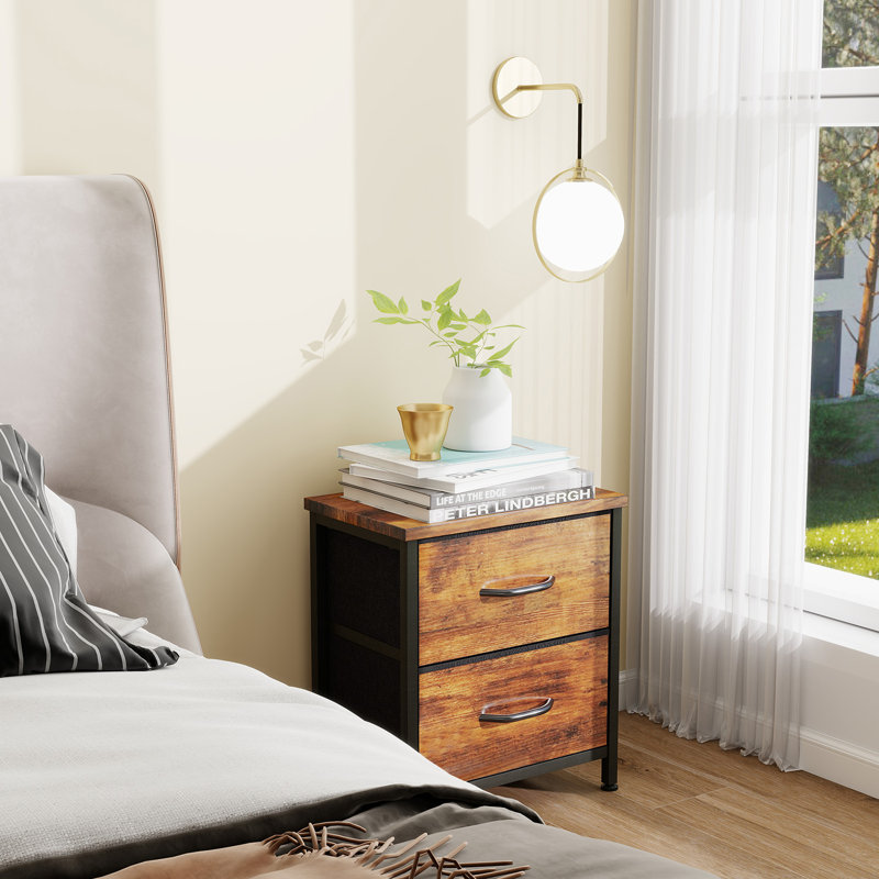 Nightstand with 2 Spacious Drawers For Bedroom, Bedside Table with Metal Frame, End Table with Storage Bins, Small Dresser For Closet, Entryway, College Dorm