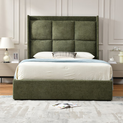 Upholstered Wingback Platform Bed with 2 Under-Bed Storage Drawers, High Grid-Tufted Headboard, No Box Spring Required, Easy Assembly, Modern Bedroom Furniture
