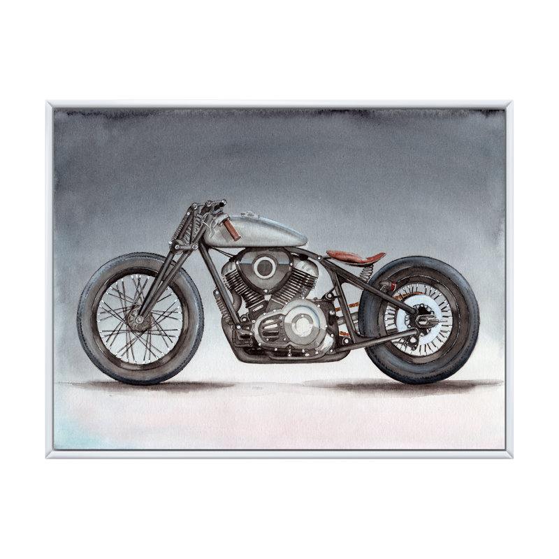 Moto personnalisée sur fond gris - impression sur toile, Cadre flottant blanc, H 16 po x l 32 po x P 1 po